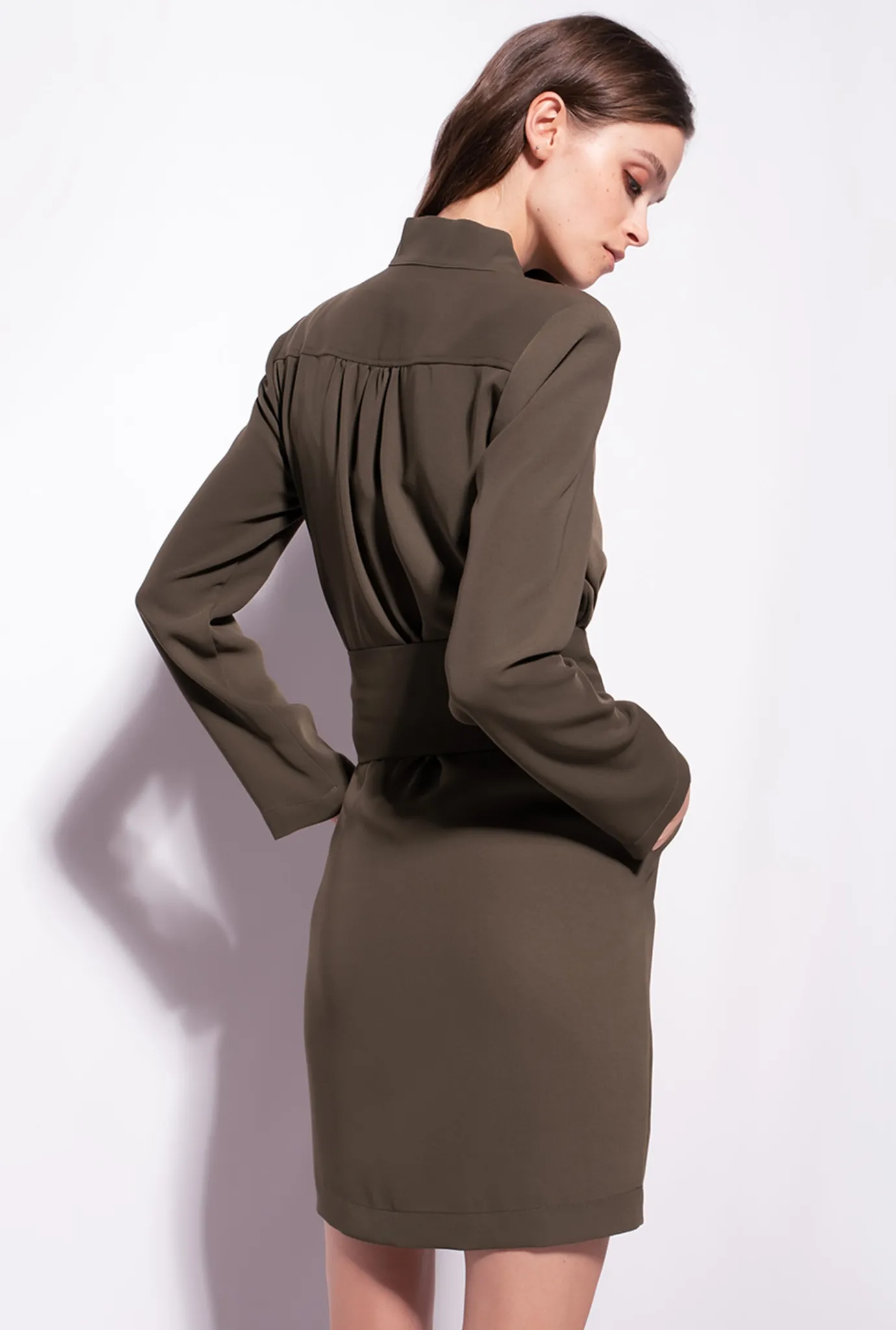 Robes|PINKO Robe Zippee Et Ceinturee Love Birds Vert Militaire