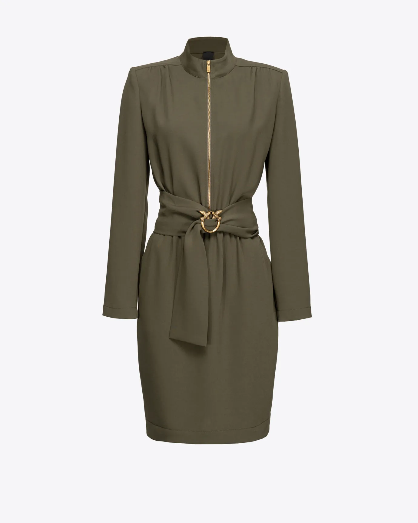 Robes|PINKO Robe Zippee Et Ceinturee Love Birds Vert Militaire