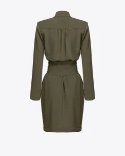 Robes|PINKO Robe Zippee Et Ceinturee Love Birds Vert Militaire