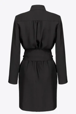 Robes|PINKO Robe Zippee Et Ceinturee Love Birds Noir Limousine