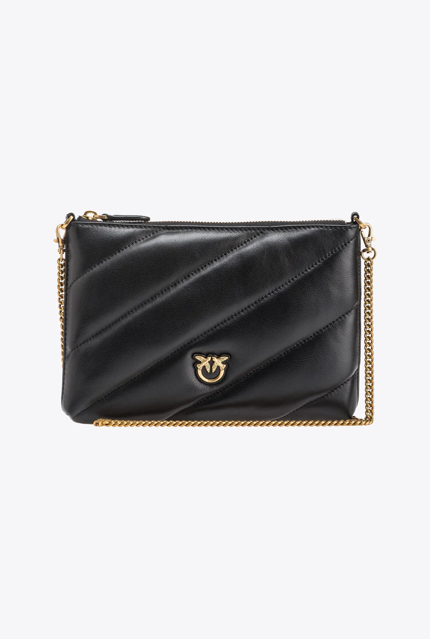 Sacs À Bandoulière|PINKO Sac A Bandoulière Flat Bag En Cuir Nappa Matelasse Noir-Vieil Or
