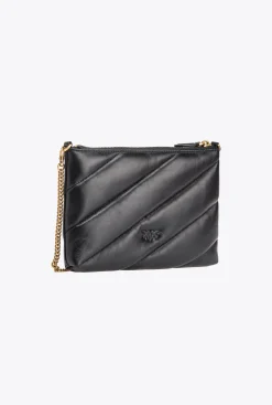 Sacs À Bandoulière|PINKO Sac A Bandoulière Flat Bag En Cuir Nappa Matelasse Noir-Vieil Or