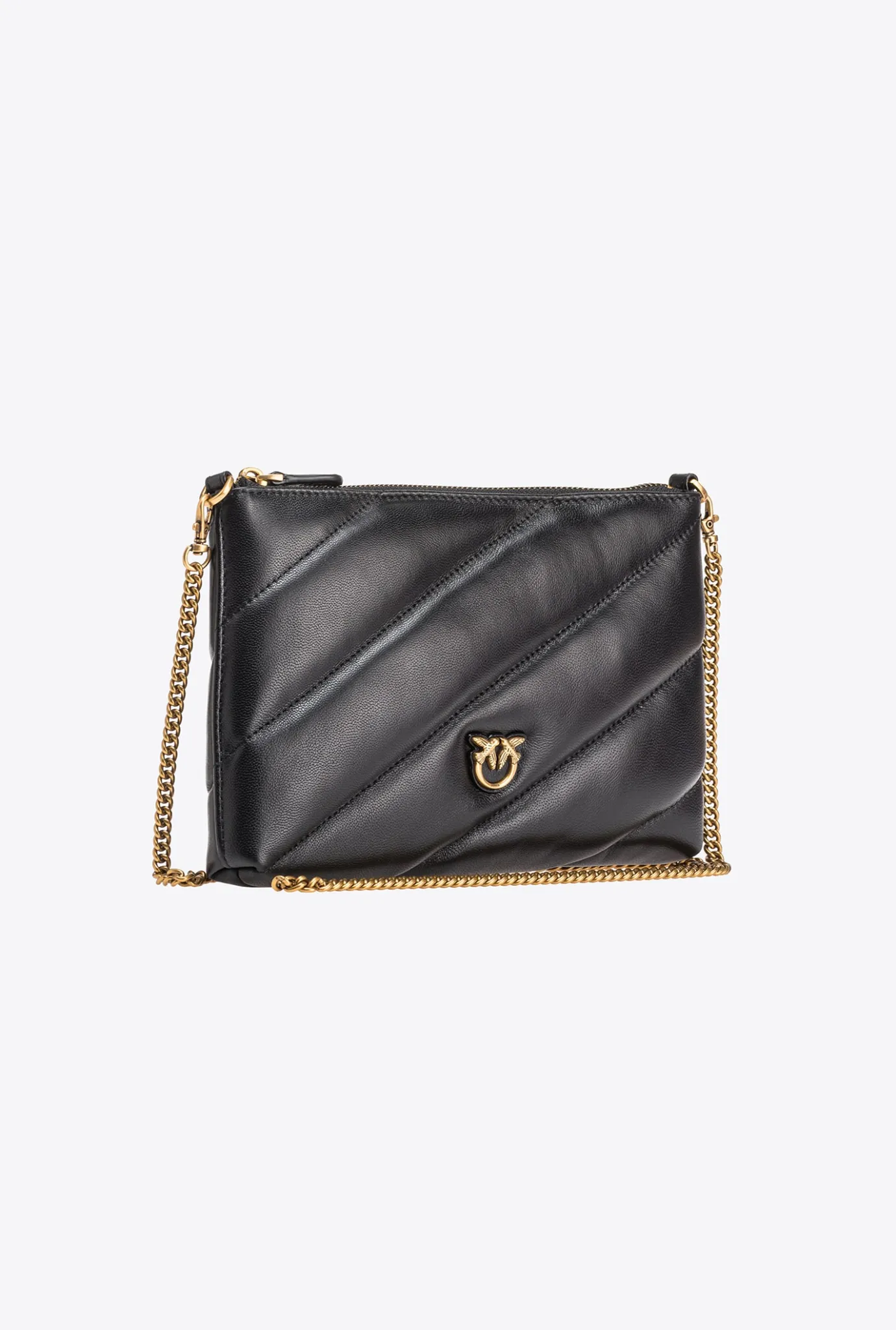 Sacs À Bandoulière|PINKO Sac A Bandoulière Flat Bag En Cuir Nappa Matelasse Noir-Vieil Or