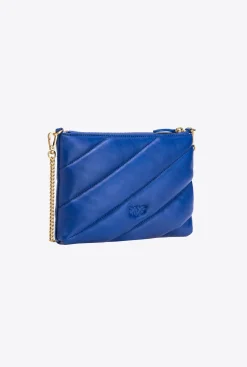 Sacs À Bandoulière|PINKO Sac A Bandoulière Flat Bag En Cuir Nappa Matelasse Bleu Clematite-Or Antique