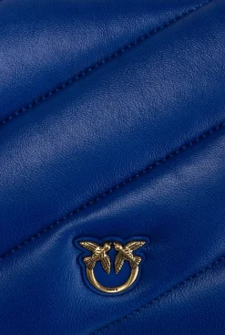 Sacs À Bandoulière|PINKO Sac A Bandoulière Flat Bag En Cuir Nappa Matelasse Bleu Clematite-Or Antique