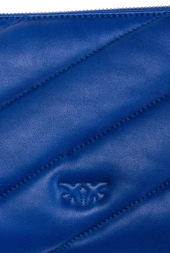 Sacs À Bandoulière|PINKO Sac A Bandoulière Flat Bag En Cuir Nappa Matelasse Bleu Clematite-Or Antique