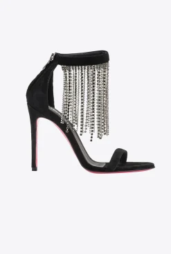 Chaussures|PINKO Sandales A Franges En Strass Noir Limousine