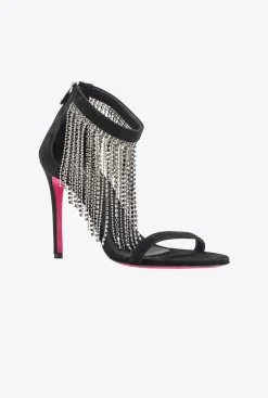 Chaussures|PINKO Sandales A Franges En Strass Noir Limousine