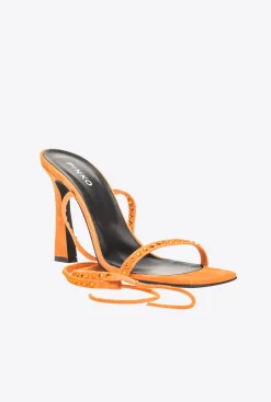 Chaussures|PINKO Sandales Lacees Sur La Cheville Orange Vibrant