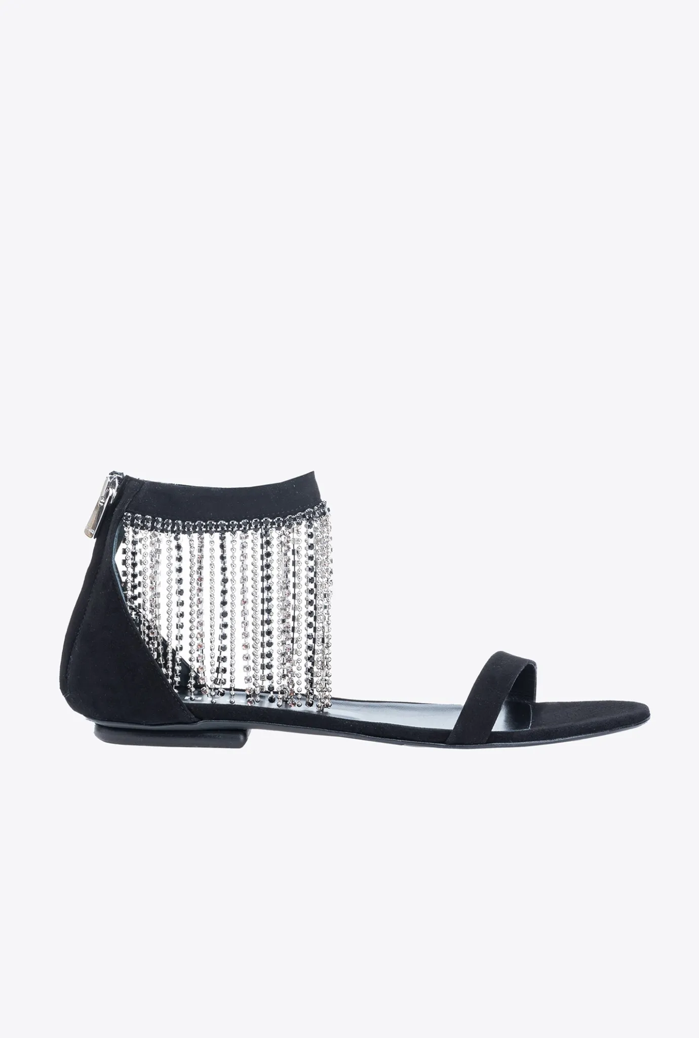 Chaussures|PINKO Sandales Plates A Franges En Strass Noir Limousine