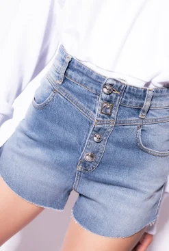 Jeans|PINKO Short A Boutons Depareilles Delavage Clair Moyen