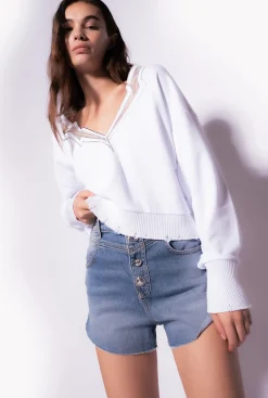 Jeans|PINKO Short A Boutons Depareilles Delavage Clair Moyen