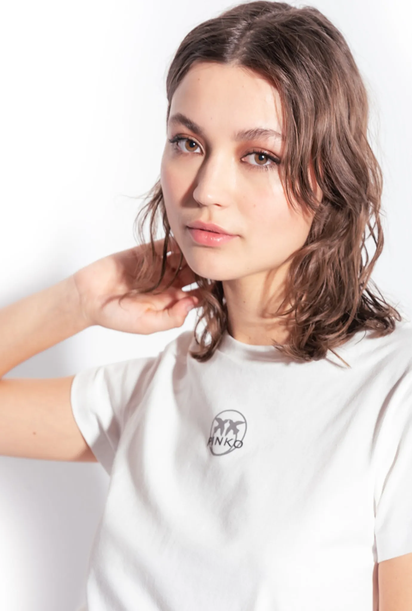 Pantalons|PINKO Short A Logo Imprime Blanc Soie