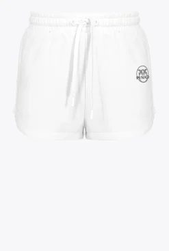 Pantalons|PINKO Short A Logo Imprime Blanc Soie