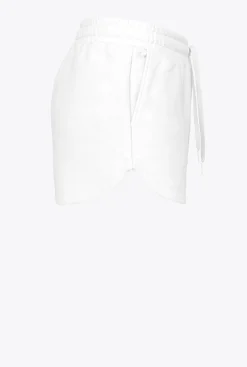 Pantalons|PINKO Short A Logo Imprime Blanc Soie
