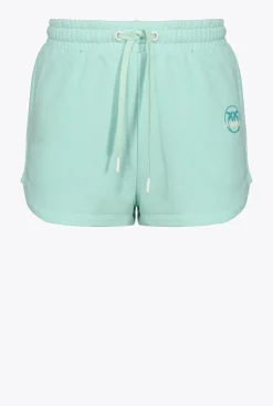 Pantalons|PINKO Short A Logo Imprime Bleu Mousseline