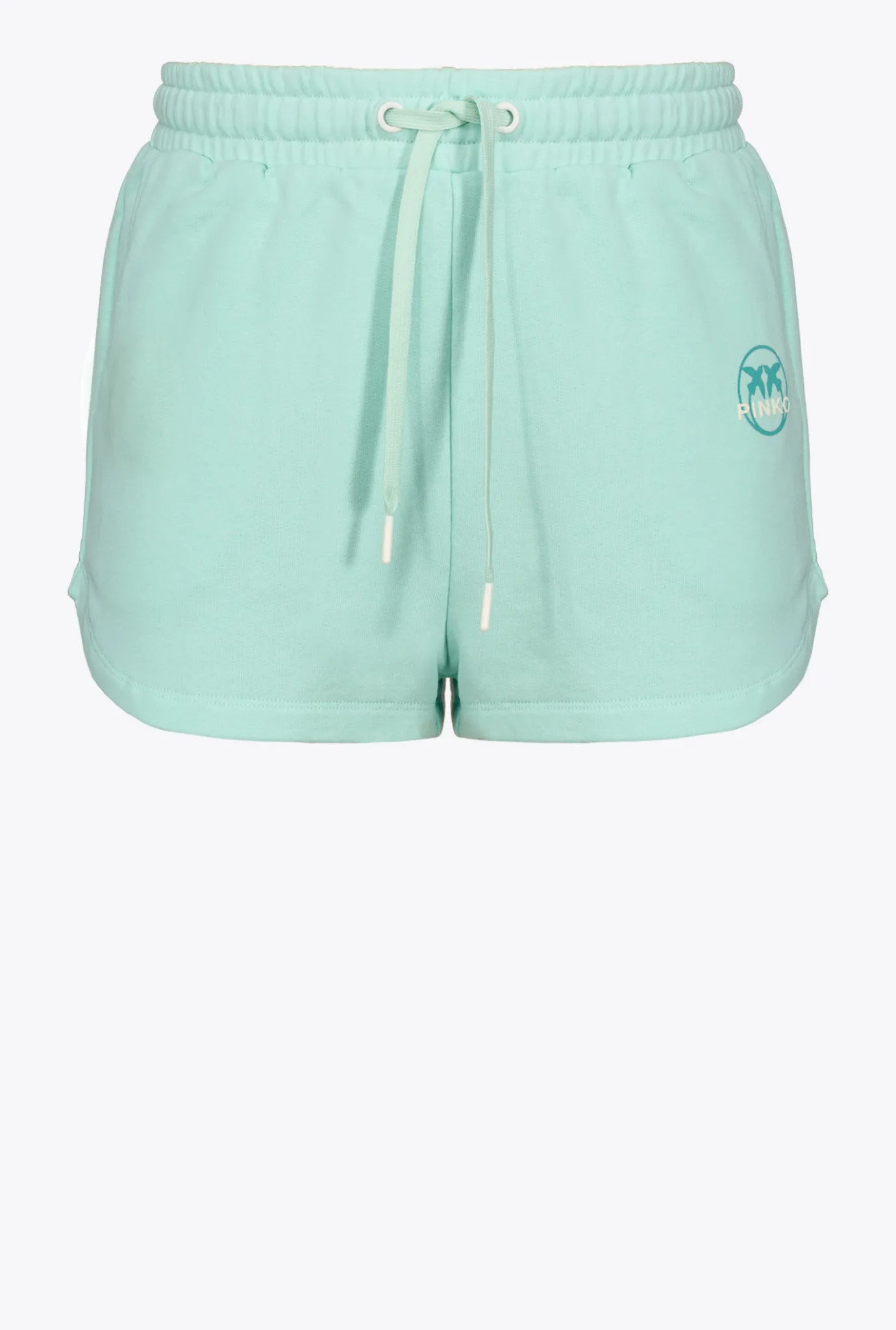 Pantalons|PINKO Short A Logo Imprime Bleu Mousseline