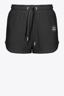 Pantalons|PINKO Short A Logo Imprime Noir Limousine
