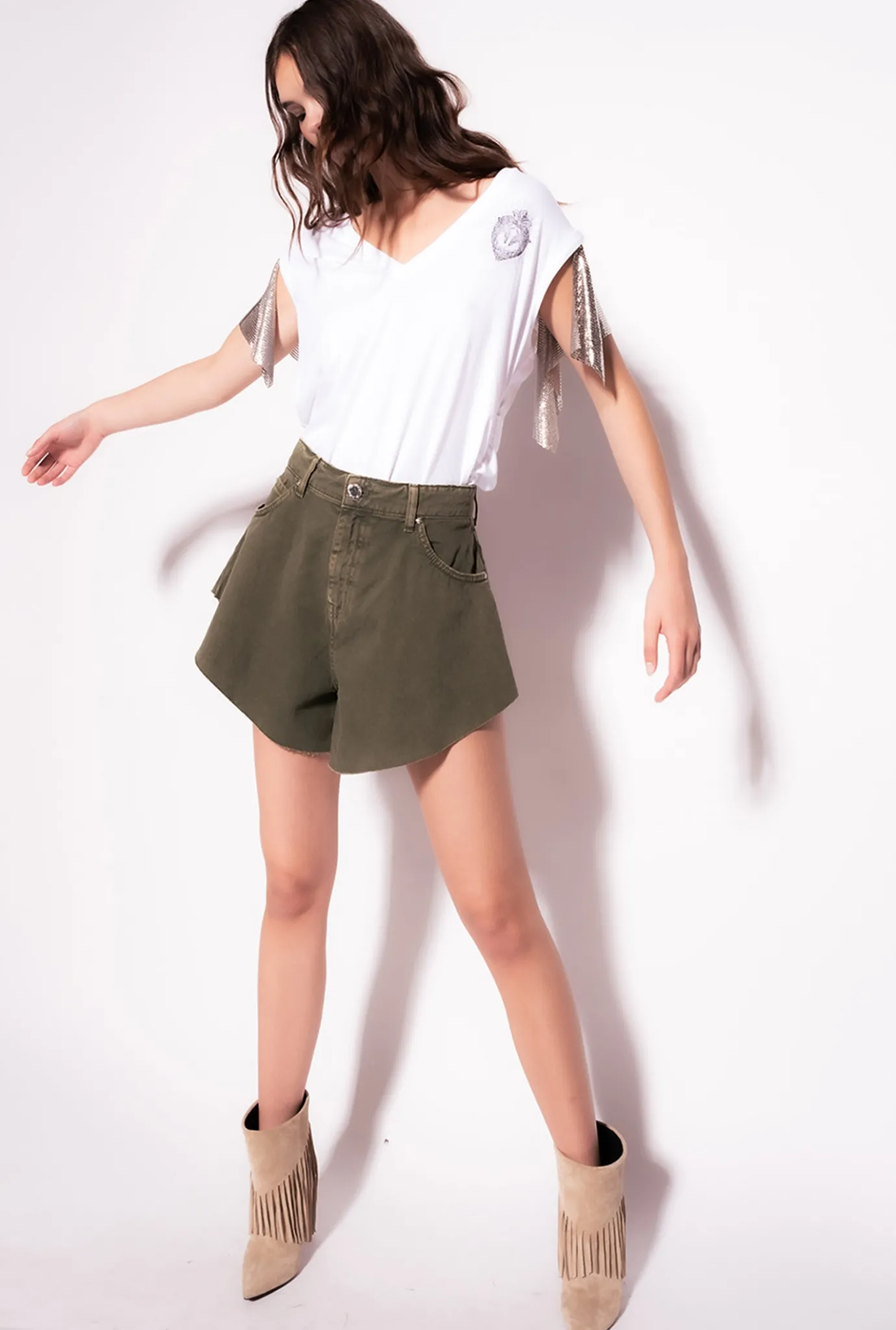 Jeans|PINKO Short Butterfly En Bull Vert Canon De Fusil