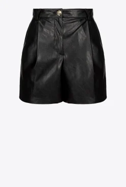 Pantalons|PINKO Short Effet Cuir Noir Limousine