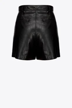 Pantalons|PINKO Short Effet Cuir Noir Limousine