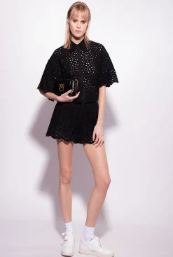 Pantalons|PINKO Short En Broderie Anglaise Noir Limousine