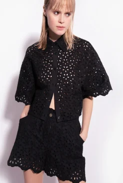 Pantalons|PINKO Short En Broderie Anglaise Noir Limousine