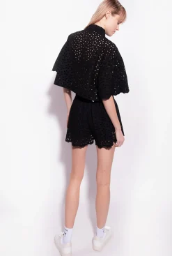 Pantalons|PINKO Short En Broderie Anglaise Noir Limousine