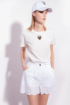Pantalons|PINKO Short En Broderie Anglaise Blanc Brill.
