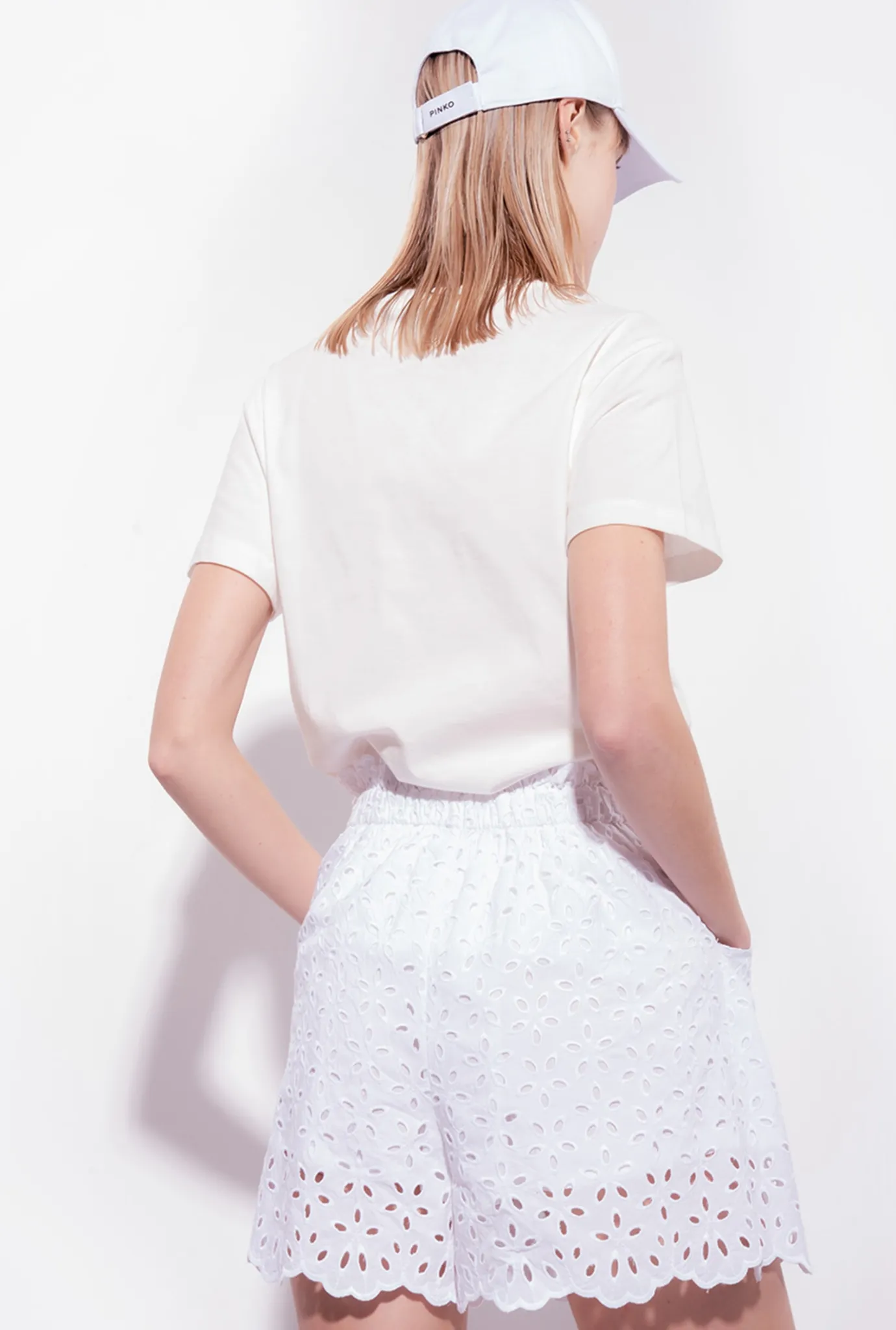 Pantalons|PINKO Short En Broderie Anglaise Blanc Brill.