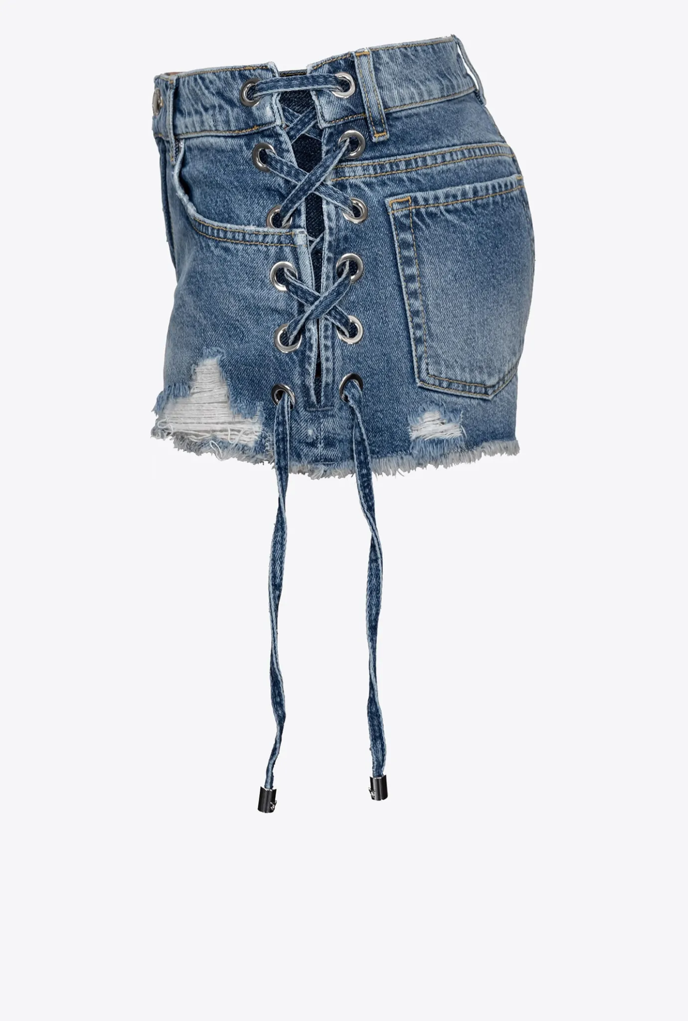 Jeans|PINKO Short En Denim A Lacets Delavage Clair Vintage