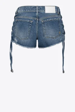 Jeans|PINKO Short En Denim A Lacets Delavage Clair Vintage
