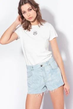 Jeans|PINKO Short En Denim A Motif Tropical Imprime Au Laser Azur/Blanc