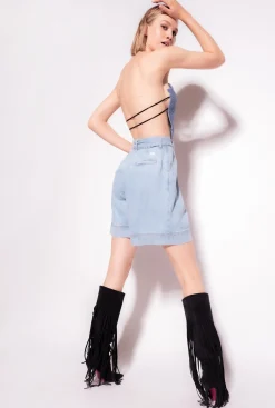 Pantalons|PINKO Short En Denim Fluide Delavage Moyen