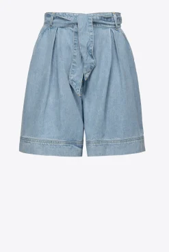Pantalons|PINKO Short En Denim Fluide Delavage Moyen