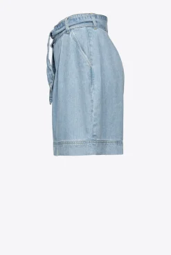Pantalons|PINKO Short En Denim Fluide Delavage Moyen