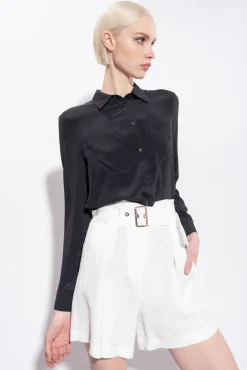 Pantalons|PINKO Short En Lin Avec Ceinture Blanc Soie