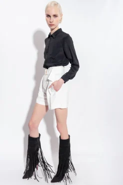 Pantalons|PINKO Short En Lin Avec Ceinture Blanc Soie