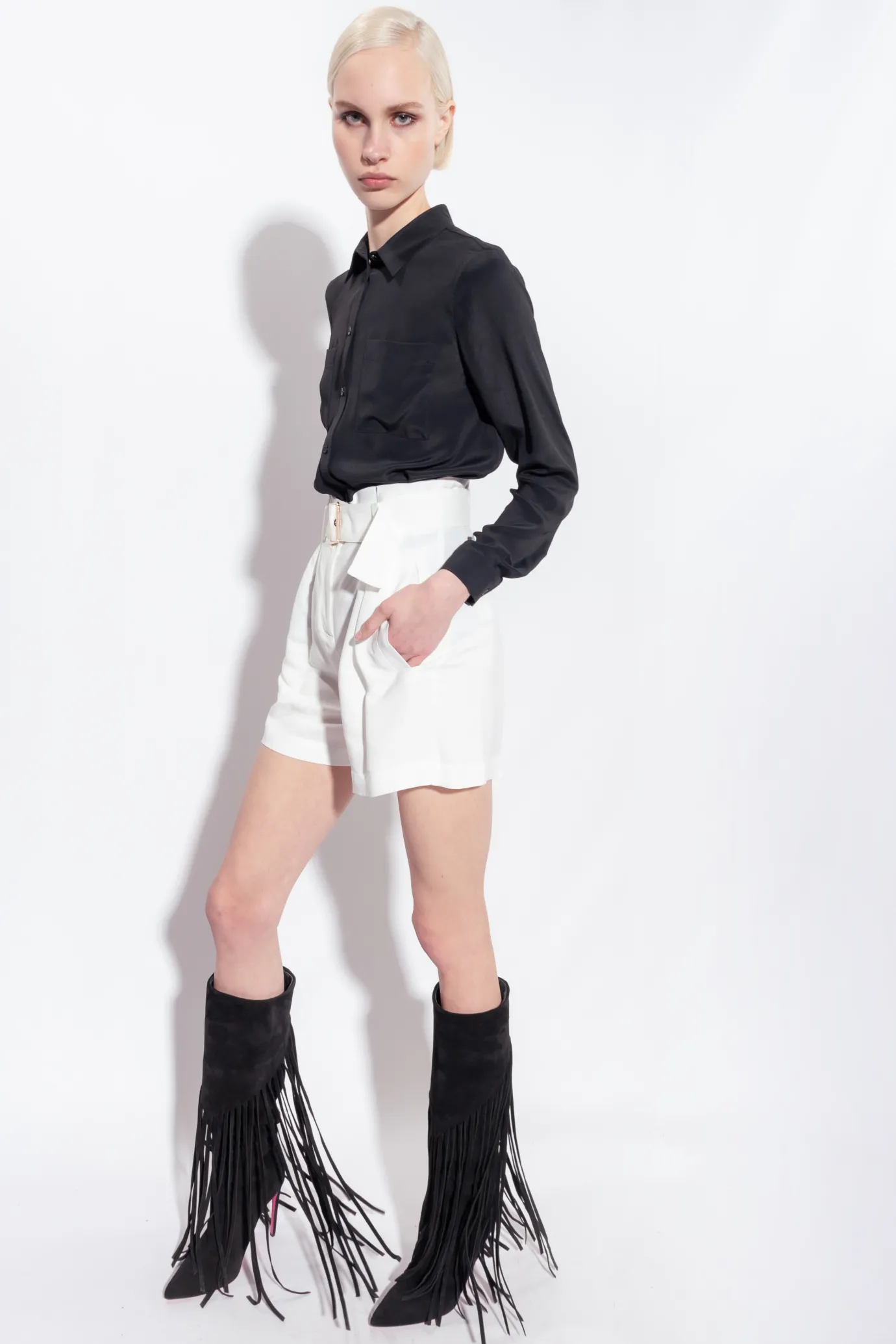 Pantalons|PINKO Short En Lin Avec Ceinture Blanc Soie