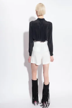 Pantalons|PINKO Short En Lin Avec Ceinture Blanc Soie