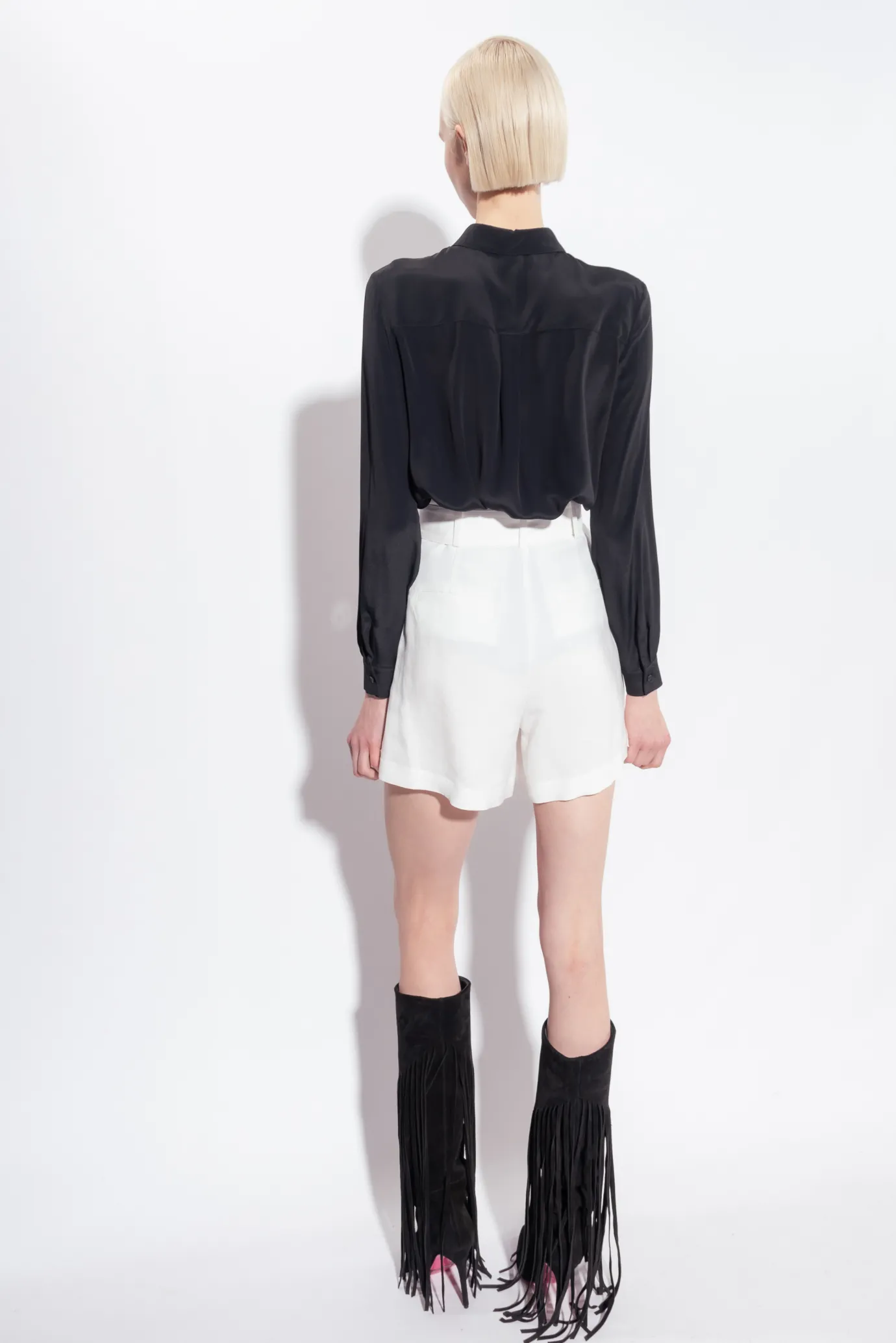 Pantalons|PINKO Short En Lin Avec Ceinture Blanc Soie