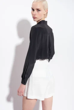Pantalons|PINKO Short En Lin Avec Ceinture Blanc Soie
