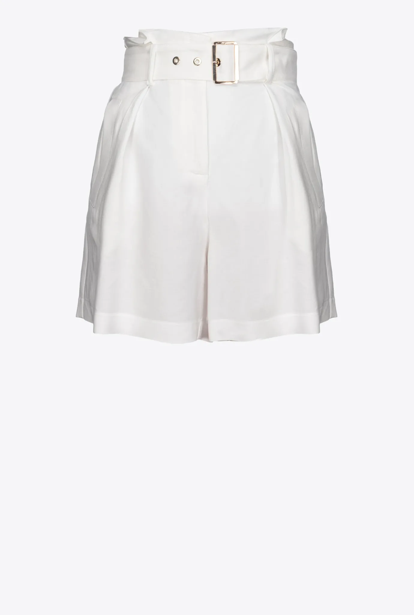 Pantalons|PINKO Short En Lin Avec Ceinture Blanc Soie