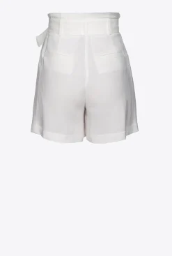 Pantalons|PINKO Short En Lin Avec Ceinture Blanc Soie