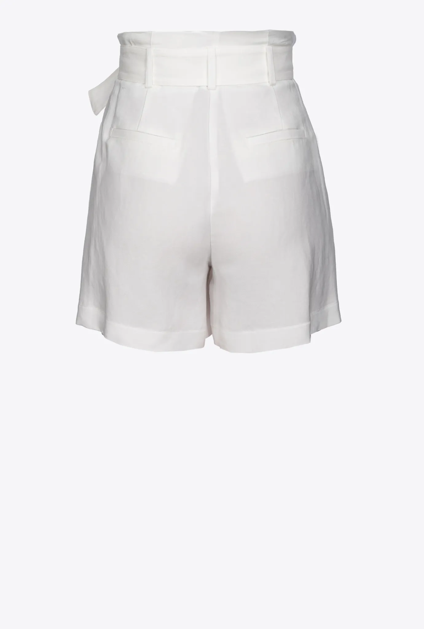 Pantalons|PINKO Short En Lin Avec Ceinture Blanc Soie