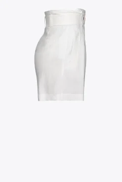 Pantalons|PINKO Short En Lin Avec Ceinture Blanc Soie