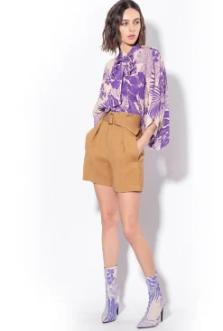 Pantalons|PINKO Short En Lin Avec Ceinture Moutarde