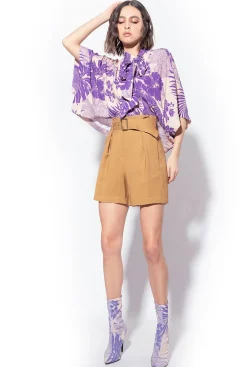 Pantalons|PINKO Short En Lin Avec Ceinture Moutarde
