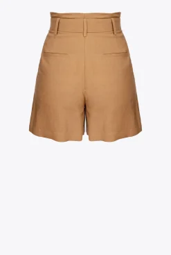 Pantalons|PINKO Short En Lin Avec Ceinture Moutarde
