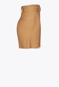 Pantalons|PINKO Short En Lin Avec Ceinture Moutarde